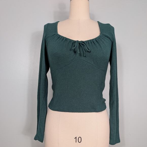 Hollister Milkmaid Sweater Top L Green Babydoll Bow Y2K Renaissance Whimsigoth - Picture 5 of 10